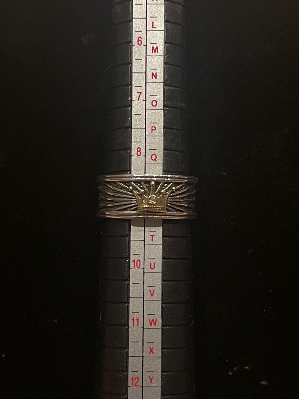 Men’s or Unisex Two-Tone Crown Accent Ring,Black and Gold & tiny clear crystal